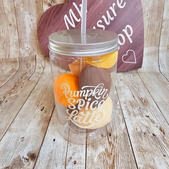 Pumpkin spice latte cup with makeup sponges - Picture 2 of 5